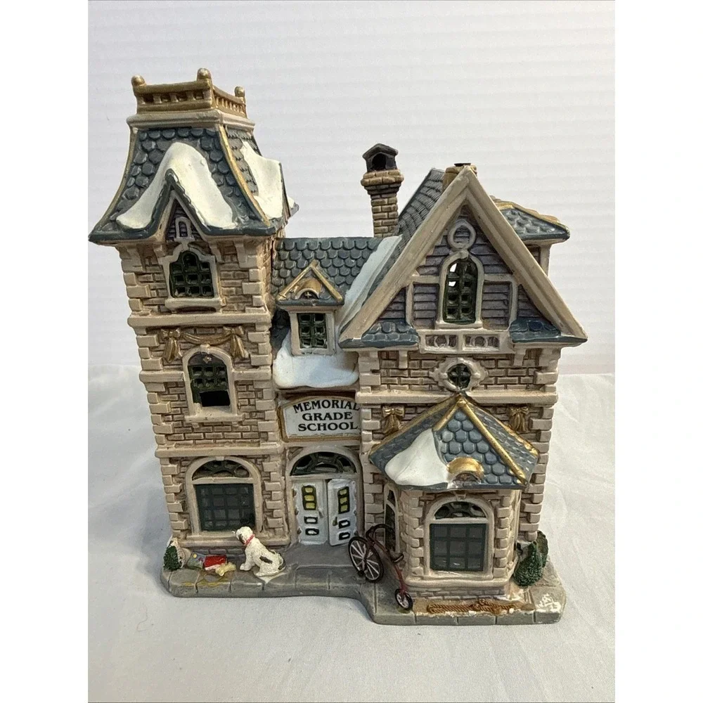 Lemax Christmas Village Memorial Grade School 2004 Missing Clock & Flag